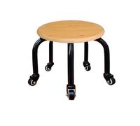 Taburete rodante de baja altura con 5 ruedas, diseño de grano de madera, base de metal, asiento redondo versátil para oficina en casa o fitness, color negro y blanco