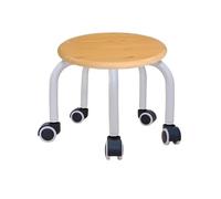 Taburete rodante de perfil bajo con 5 ruedas, acabado de grano de madera, base de metal, asiento universal redondo para oficina en casa o fitness, color negro y blanco
