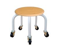 Taburete rodante de perfil bajo con 5 ruedas, asiento tapizado de grano de madera y base de metal, banco redondo versátil para el hogar, la oficina o el fitness, diseño moderno negro/blanco