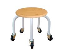 Taburete rodante de perfil bajo con 5 ruedas, base de metal de grano de madera, asiento universal redondo para oficina en casa o fitness, color negro y blanco