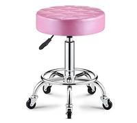 Taburete rodante redondo moderno de cuero PU con reposapiés altura ajustable Spa salón de dibujo tatuaje trabajo taburetes de masaje silla de trabajo,Pink