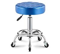 Taburete rodante redondo moderno de cuero PU con reposapiés altura ajustable Spa salón de dibujo tatuaje trabajo taburetes de masaje silla de trabajo,Blue