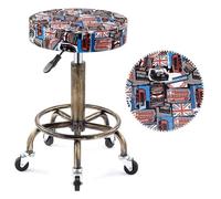 Taburete sobre ruedas, silla de belleza, taburete con ruedas, taburete de trabajo con asiento de cuero sintético negro, altura ajustable 45 ~ 59 cm, peso de carga 160 kg, taburete de sillín para