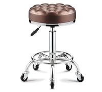 Taburete Taburete giratorio redondo de salón con ruedas y anillo para pies altura ajustable taburete rodante de cuero PU tienda de masajes mostrador taburete de bar silla para dormitorio Peluquería