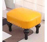 Taburete tapizado de cuero marrón vintage para sala de estar, pequeño reposapiés de madera de goma para sofá, cómodo reposapiés para relajación y apoyo