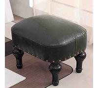 Taburete tapizado de cuero marrón vintage para sala de estar, pequeño reposapiés de madera de goma para sofá, cómodo reposapiés para relajación y apoyo