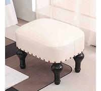 Taburete tapizado de cuero marrón vintage para sala de estar, pequeño reposapiés de madera de goma para sofá, cómodo reposapiés para relajación y apoyo
