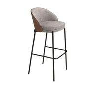 Ángel Cerdá- Taburete Alto Tela Gris y Madera Nogal - Patas de Acero Inoxidable Negro - Diseño Moderno y Elegante - Taburetes Altos de Cocina - Mueble Cocina - Sillas Cocina - 53 x 51 x 98 cm