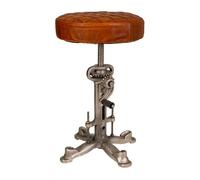 Taburete tapizado marrón de piel sintética y metal 31x31x46 cm