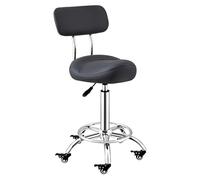 Taburete tipo silla de montar con respaldo, altura ajustable de 50 a 70 cm, silla tipo silla de montar giratoria con ruedas de bloqueo, reposapiés y respaldo for salón de belleza, clínica, dentista, t