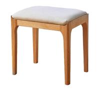 Taburete Vani minimalista moderno - Taburete de maquillaje de lino suave elegante para dormitorio, sala de estar, oficina en casa - Madera natural y tapicería gris