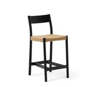 Taburete Yalia con respaldo de roble macizo acabado negro y asiento de cuerda de 6 cm