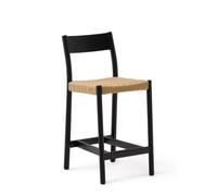 Taburete Yalia con respaldo de roble macizo con acabado negro y asiento de cuerda 100% certificada FSC de 65 cm.