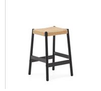 Taburete Yalia en madera maciza de roble con acabado negro y cuerda, altura 65 cm FSC 100%