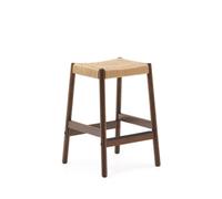 Taburete Yalia en madera maciza de roble con acabado nogal y cuerda, altura 65 cm FSC 100%