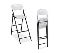 Relaxdays 2 Taburetes de Cocina Altos Plegables, con Respaldo, Banquetas Bar PE y Metal, 118x44,5x82 cm, Blanco