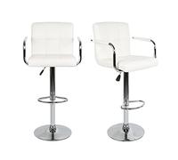 Taburetes de bar con reposabrazos y taburete alto de cocina, altura ajustable, juego de 2 sillas de salón de 44 x 38 x 95 cm, color blanco