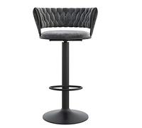 Taburetes de bar de altura con respaldo acolchado de terciopelo, taburetes altos con reposapiés ajustable, 45 x 60 cm, patas negras elegantes y almohadillas grises