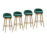 Taburetes de Bar de Hierro, Asiento de Terciopelo de 4 Piezas con Respaldo y reposapiés, Taburete de Mostrador de Cocina for Comedor, Pub, cafetería, Carga máxima 200 kg(Gold Green,65cm/25.6in)