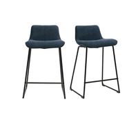 Taburetes de bar de tela con efecto terciopelo texturizado azul oscuro y metal H65 cm (juego de 2) BOOST