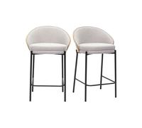 Taburetes de bar de tela efecto terciopelo texturizado beige, madera oscura y metal H65 cm (paquete de 2) TUCSON