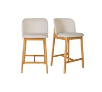 Taburetes de bar de tela efecto terciopelo texturizado beige y madera clara H69 cm (lote de 2) TIEGA