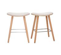 Taburetes de bar en tejido efecto terciopelo texturizado beige y madera clara H65 cm (lote de 2) MEADOW