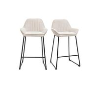 Taburetes de bar en tejido efecto terciopelo texturizado beige y metal negro H68 cm (lote de 2) RONNIE
