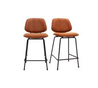Taburetes de bar en tela de terciopelo texturizado efecto tierra quemada y metal H66.5 cm BARNET (lote de 2)