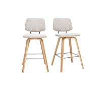 Taburetes de bar en tela efecto terciopelo texturizado beige y madera clara H66 cm (lote de 2) SEGUR