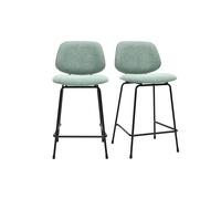 Miliboo - Taburetes de bar de tela con efecto terciopelo texturizado, color verde celadón y metal H66,5 cm Barnet (lote de 2)