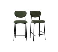 Taburetes de bar fijos de tejido efecto terciopelo verde caqui H65 cm (lote de 2) BREKA