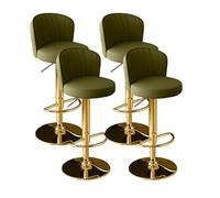 Taburetes de bar giratorios ajustables con respaldo y reposapiés, diseño moderno de piel sintética, sillas altas para mostrador, juego de 4 (verde con patas doradas)