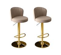 Taburetes de bar giratorios ajustables de cuero marrón con respaldo y reposapiés, 2 sillas de altura de mostrador para cocina, pub, isla, solución de asiento elegante y cómoda