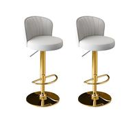 Taburetes de bar giratorios ajustables modernos de piel sintética con respaldo alto con reposapiés, 2 unidades, color beige con patas doradas, para cocina, comedor, pub y bar en casa