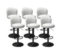 Taburetes de bar giratorios ajustables modernos de piel sintética con respaldo y reposapiés, juego de 6 patas beige y negro, perfecto para cocina y comedor