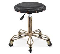 Taburetes de Bar giratorios de Cuero sintético 360°, taburetes de mostrador de Altura Ajustable, Taburete Industrial Vintage para Isla de Cocina, Pub y bistró (B Black)