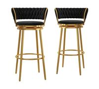 Taburetes de bar giratorios, taburetes de terciopelo con respaldo y patas de metal, sillas de isla de cocina sin brazos, juego de 2, altura del asiento 75 cm