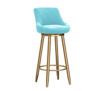 Taburetes de bar modernos con giro de 360°, silla de bar con asiento y respaldo tapizados en terciopelo, ideales for mostradores, bares en casa e islas de cocina.(Gold-Light blue,75cm/29.5in)