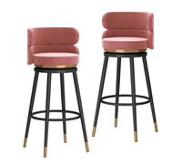 Taburetes de bar modernos de 65/75 cm con respaldo de barril, asiento de terciopelo y reposapiés de metal dorado, ideales for mostradores, bares en casa e islas de cocina.(Black-Pink,65cm/25.6in)