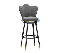 Taburetes de bar modernos de terciopelo de 25.6 pulgadas, sillas giratorias acolchadas con respaldo alto para cocina, isla de comedor y patio, elegante juego de 1 color gris