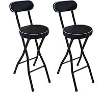 Taburetes de bar plegables con respaldo, color blanco y negro de 24 pulgadas, asiento de barra alto acolchado acolchado con reposapiés de metal, juego de 2 (altura sentada negra de 24 pulgadas)