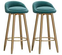 Taburetes de barra de metal con respaldo de terciopelo y reposapiés redondo dorado, modernos salones de belleza, isla de cocina, taburetes de desayuno, 2 piezas (tamaño: 29.5 in, color: verde)
