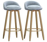 Taburetes de barra de metal con respaldo de terciopelo y reposapiés redondo dorado, modernos salones de belleza, isla de cocina, taburetes de desayuno, 2 piezas (tamaño: 29.5 in, color: gris)