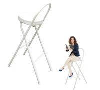 Taburetes de Cocina Redondos Acolchados Blancos portátiles para Desayuno, Altura de mostrador, Plegables, con reposapiés, de Metal, para el hogar y Fiestas, Capacidad de 100 kg, Plegables y