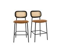 Taburetes de diseño en tejido efecto terciopelo texturizado tierra quemada, metal negro y rejilla de ratán (juego de 2) MIRANDA