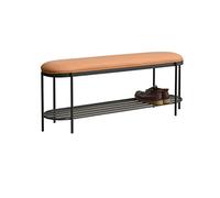 Taburetes de pie Ottoma Taburete para zapatos con pedestal de cuero, banco de entrada de metal, estante de almacenamiento de 2 niveles para sala de estar, dormitorio, pasillo, otomana redonda (color: