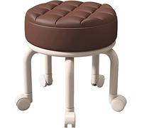 Taburetes enrollables, taburetes bajos con ruedas, taburetes pequeños pequeños, taburetes bajos en rodillos con ruedas giratorias de 360 °, silla de taburetes de asiento de cuero para la oficina