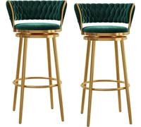 Taburetes giratorios de bar conjunto de 2 sillas de lujo de terciopelo con espalda curvada cubierta trasera reposapiés y verde oro metal piernas para el hogar bar cocina isla 75cm contador taburetes