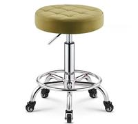 Taburetes redondos resistentes de piel sintética, altura ajustable, con ruedas, para spa, masaje, manicura, tienda, asiento más grande (cian)